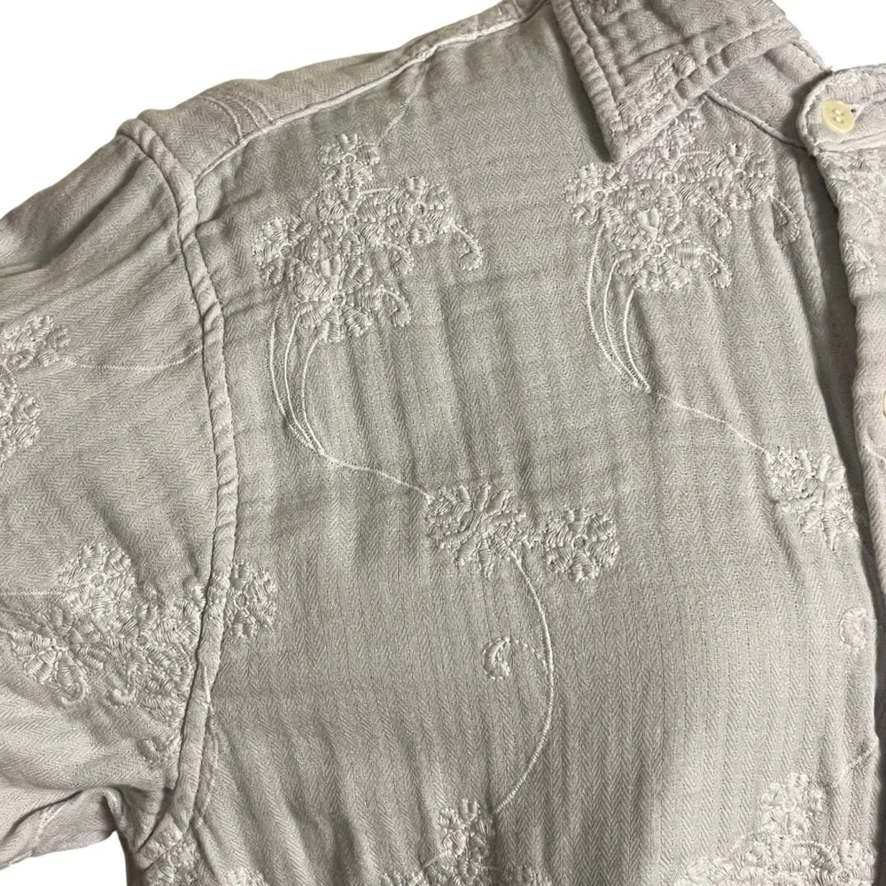 CP SHADES Washed Lilac Embroidered Cotton Gauze Long Sleeve Button Up Shirt — S - Picture 4 of 11
